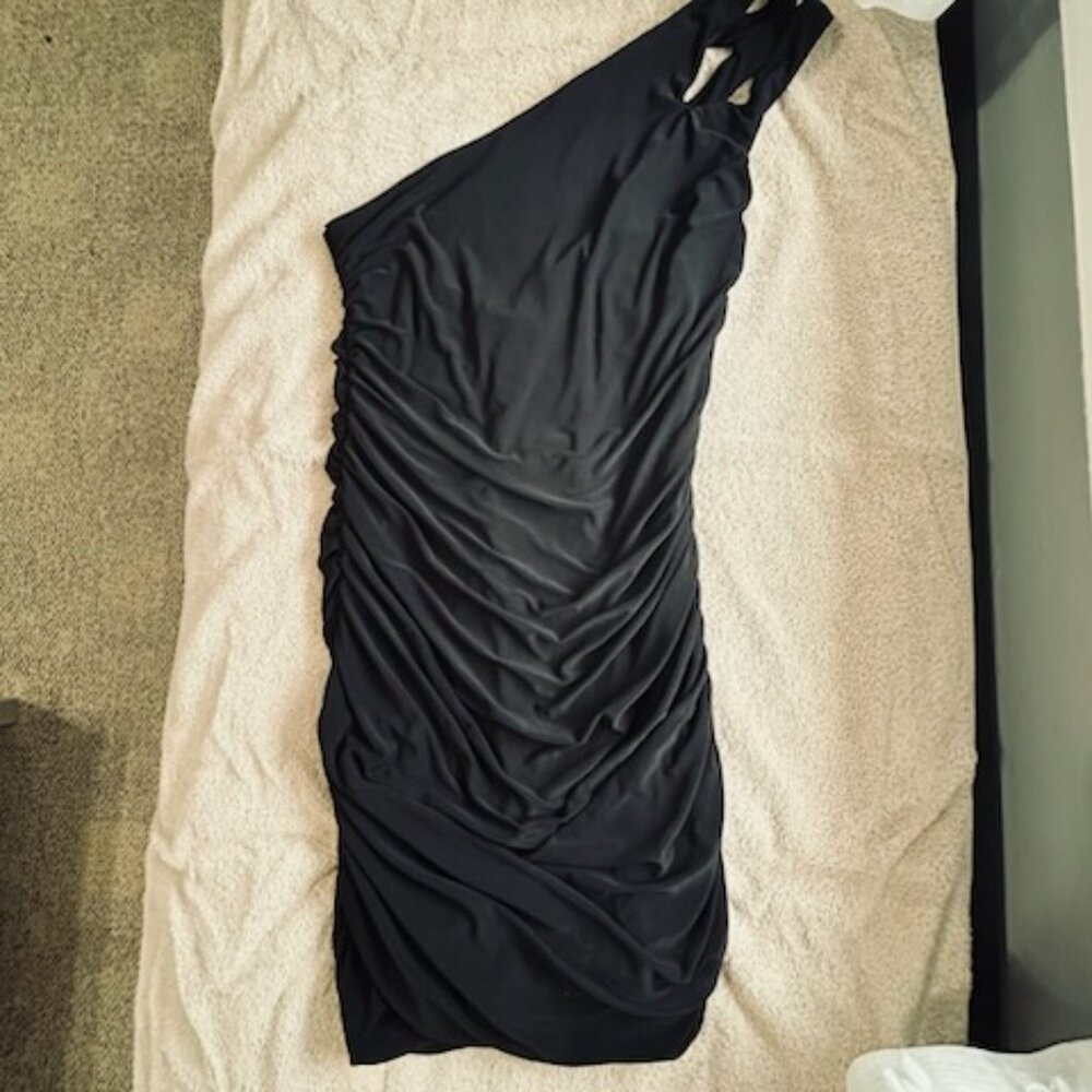 Black Mini Ruched Tube Dress, Size XL